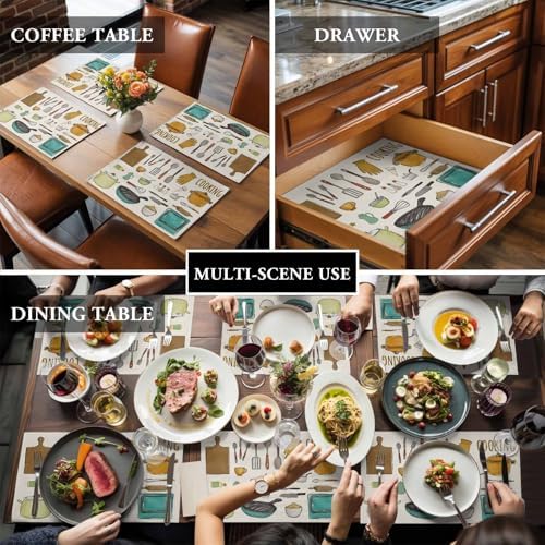 Kitchenware Placemats Set of 4, Cotton Linen Fabric Place Mats