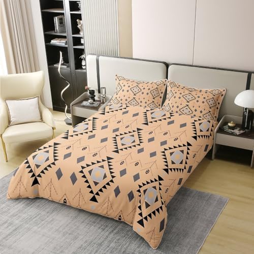 jejeloiu Boho Duvet Cover 100% Cotton Queen Size Aztec Bedding Set for