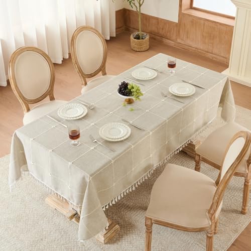 Beydodo Table Cloth Covers Round 70 inch, Linen Look with Embroidered