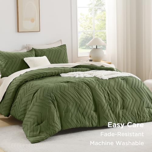 Andency Dark Olive Green Twin Comforter Set, 2 Pieces Boho Bedding Set