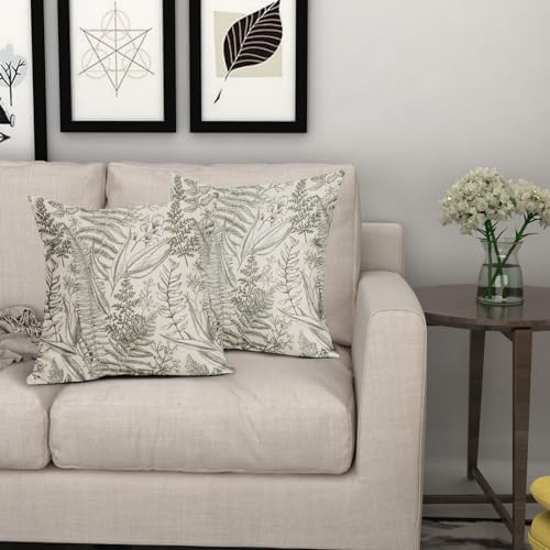 Olive Green Leaf Plant Pillow Covers 20X20 Inch Herbs Botanical Fern