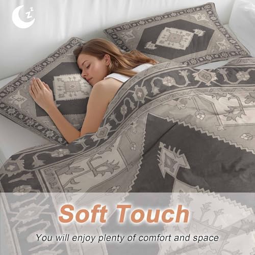 Grey Beige Boho Bedding 3 Piece Duvet Cover Set Full Size