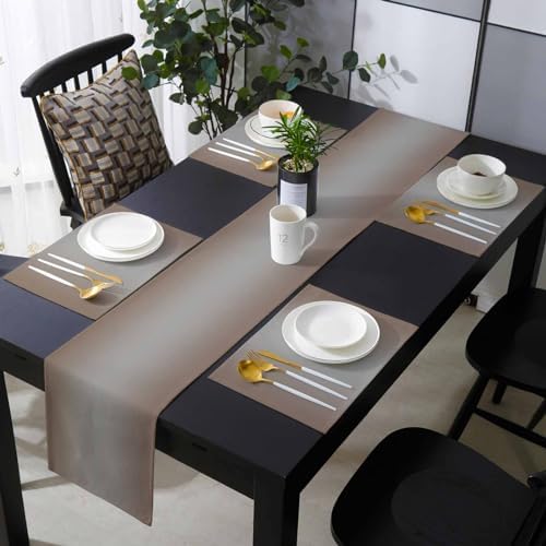 Ombre Brown Grey Placemats Set of 6 with 90 Inches Long Table Runners