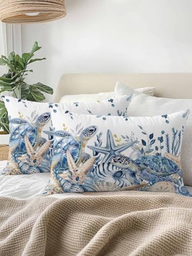 Outdoor Pillows Waterproof, Blue Turtle Coastal Bedding Throw Pillows