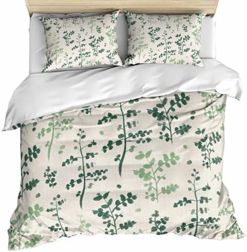 Sage Green Botanical Bedding 3 Piece Duvet Cover Set Queen Size