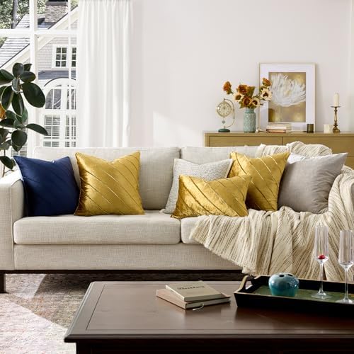 GIGIZAZA Decorative Gold Velvet Stripe Throw Pillow Covers 20x20 Set
