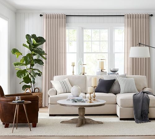 Jowels Oatmeal Linen Curtains 84 Inch Long 2 Panels for Living Room