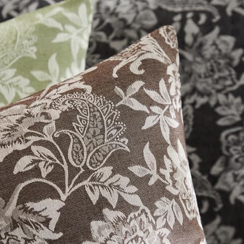 Floral Jacquard Throw Pillow Covers Set of 2, Background/Chocolate