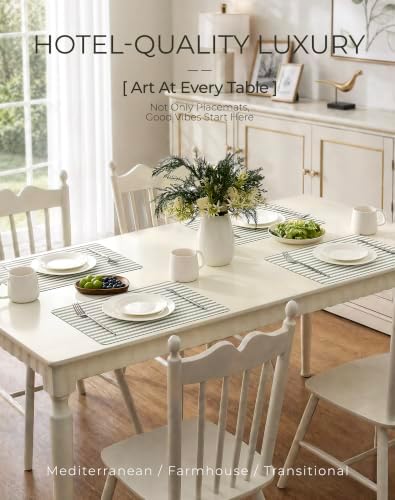 Striped Leather Placemats Set of 6, Khaki, Faux Leather