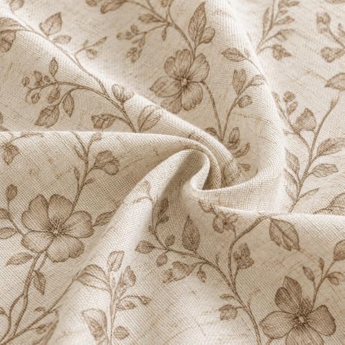 Vintage Floral Shower Curtain, Linen Blend with Tan Line-Drawn