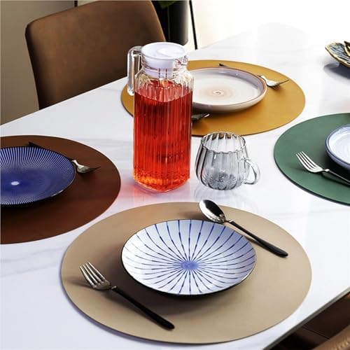 15"Round Faux Leather Placemats Set of 4/6/8, Waterproof Non-Slip