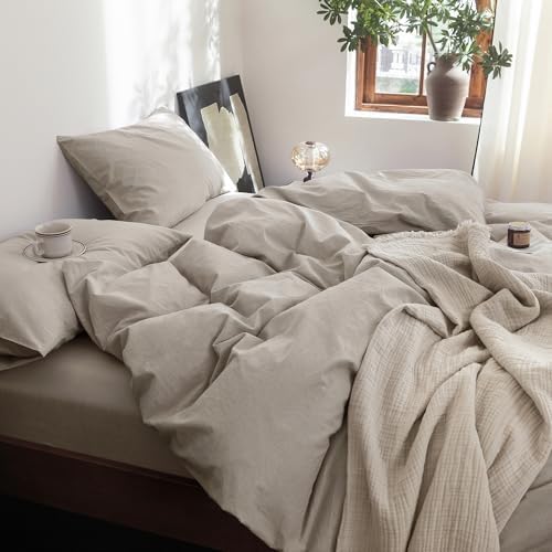 FOSSA Duvet Cover Set 100% Washed Cotton Linen Feel Full