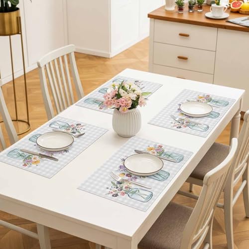 Placemats Set of 8, Farm Watercolor Flower Bottle Washable Table Mats