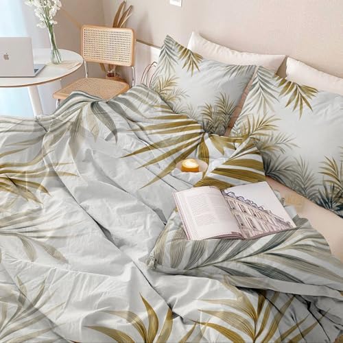 Light Gray Microfiber Duvet Cover King Size, Plant Minimalist Palm