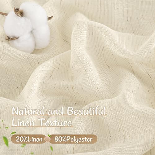 LAMIT Beige Sheer Linen Curtains 63 Inch for Bedroom, 52 x 63 Inch