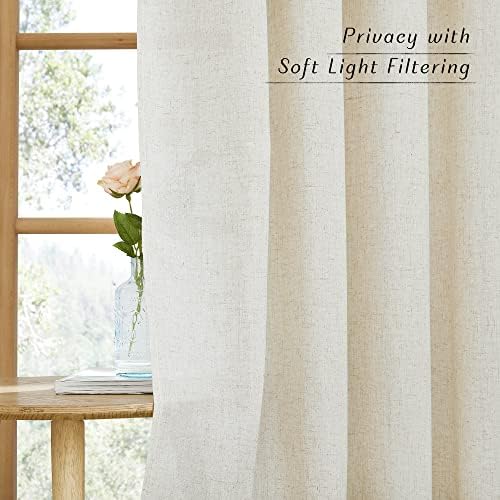 NICETOWN Linen Sheer Curtains 72 Inches Long, Natural, W55xL72, 2