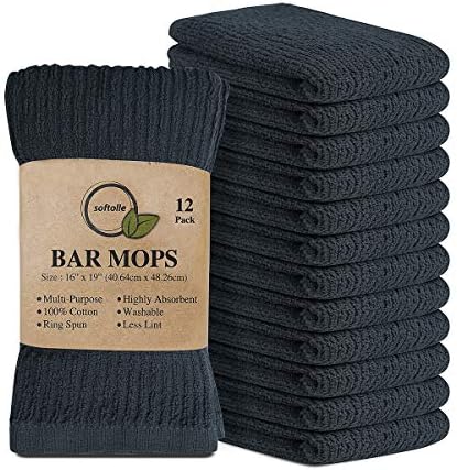 Bar Mop Towels, Pack of 12-16x19 Inches - 100% Cotton Super Absorbent
