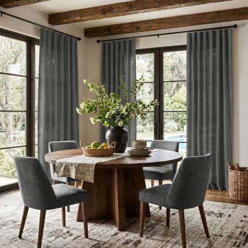 Dark Grey Curtains 84 Inch Length 2 Panels Set for Living Room Pleated