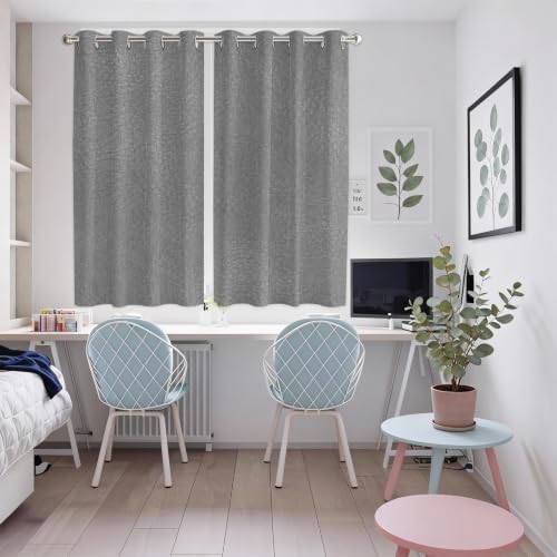 Vintage Gray Window Curtains 63 Inch Length 2 Panels Set, Modern