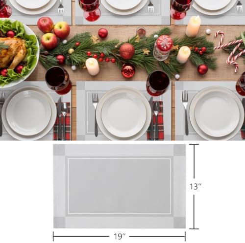 Light Grey Plaid Placemats Set of 8, Cotton Linen Fabric Place Mats