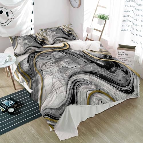 Duvet Cover Set Queen, Abstract Marble Texture 3 Piece Bedding Set