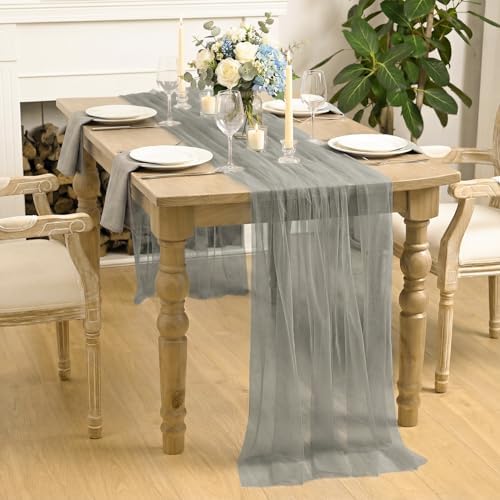 Horaldaily Grey Gauze Tablecloth, 60×120 Inch, Rectangular