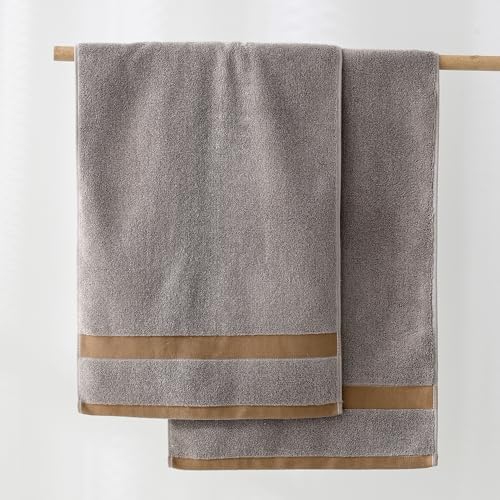 YiLUOMO Brown Hand Towel Set of 2 with Classic Woven Band Soft 100%