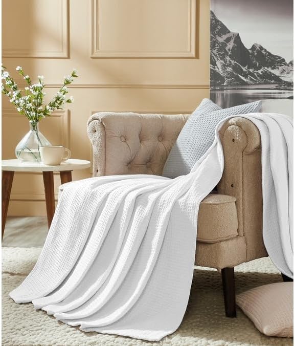 All Season Breathable Lightweight 100% Cotton Throw Blanket for Bed