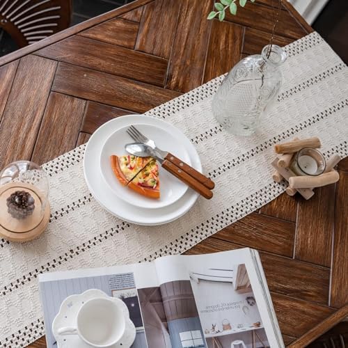 Macrame Table Runner Cream Beige Boho Table Runners with Tassels