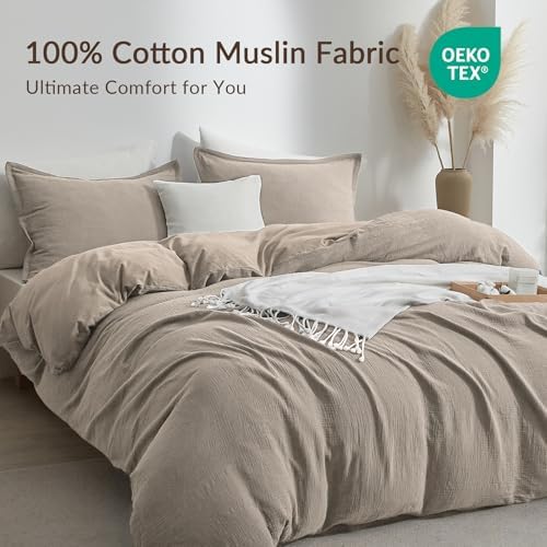 Bailix Muslin Duvet Cover Full, 100% Cotton, Oatmeal