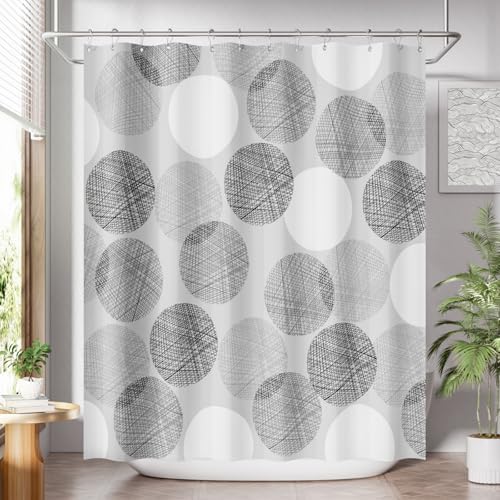 AmazerBath Grey Shower Curtain, Washable Cloth Gray Dots Shower