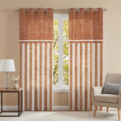 Rustic Linen Pattern Sheer Curtains 96 inch Length 2 Panels Set, Dark