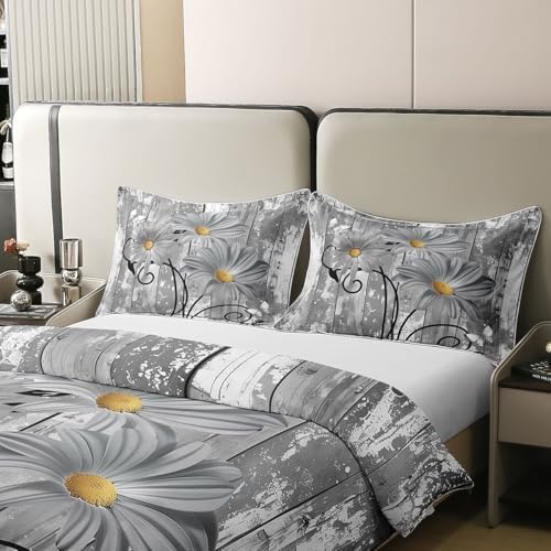 Erosebridal Daisy 100% Cotton Duvet Cover Grey Floral Bedding Set