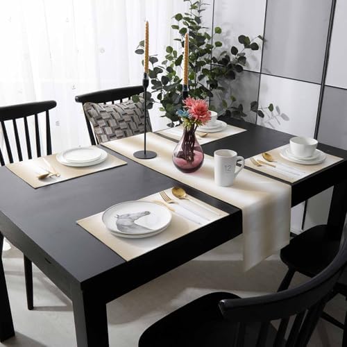 Beige White Ombre Table Mats Set of 4 With Table Runner 90 Inches
