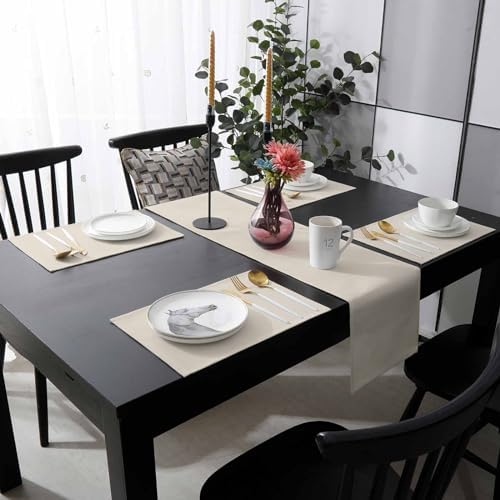 Beige Table Mats Set of 6 With Table Runner 90 Inches Long,Linen