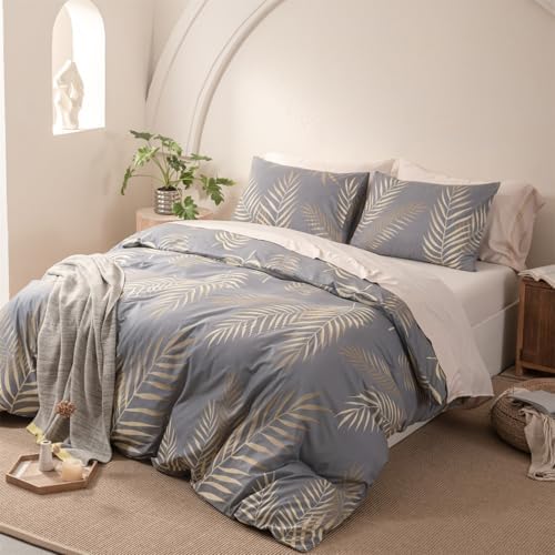 Luxury Tropical Plant Duvet Cover King, 3 Pieces Leaves Patterned