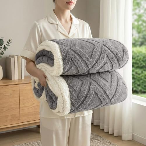 Twin Size Reversible Sherpa Fleece Blanket,Dark Grey,60"x80"