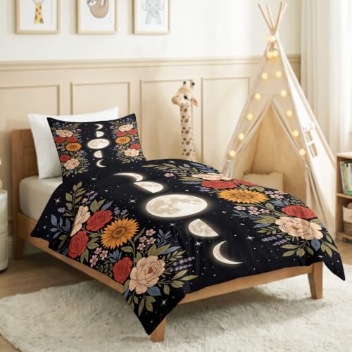 King Duvet Cover Set Soft Microfiber Starry Sky Flowers