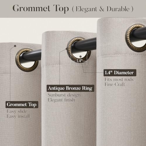 Blackout Cream Beige Linen Grommet Curtains 52x120 Inch Extra Long 2