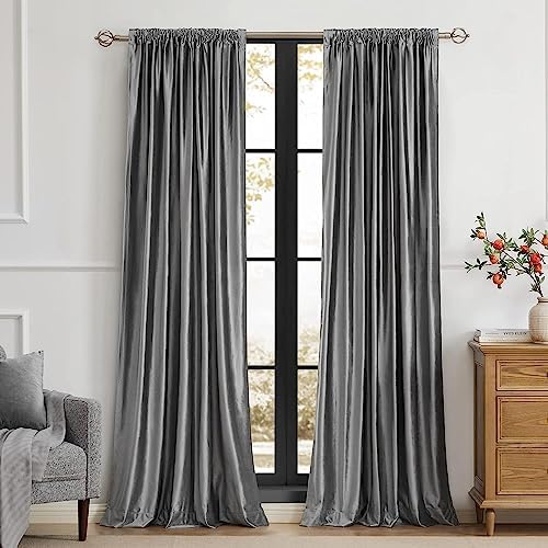 PRIMROSE Dark Grey Velvet Curtains 120 inch Long for Living Room,Set