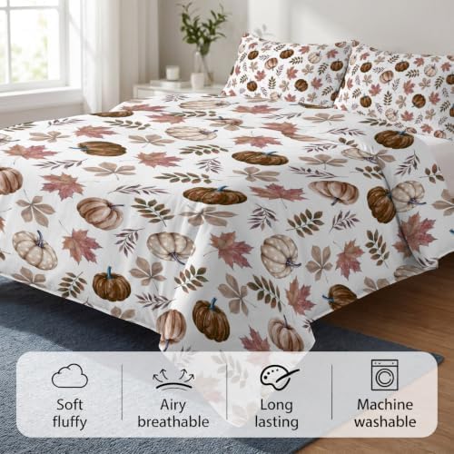 Vintage Pumpkins Fall Duvet Cover Set 3 Pieces with Zipper Closure