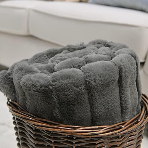 Stripe Faux Fur Throw Blanket with Sherpa Back, 60"x80", Dark Gray