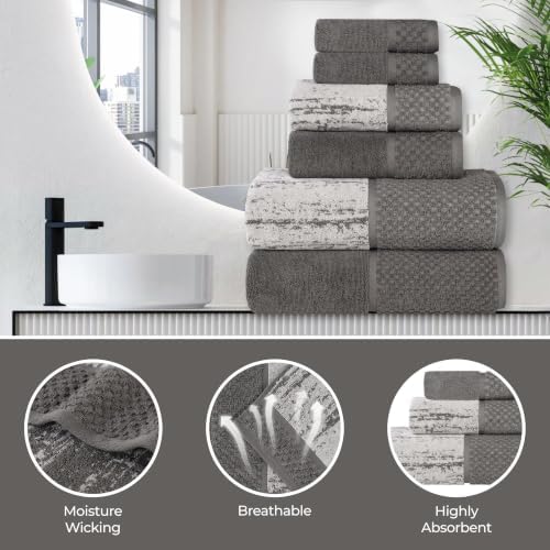 SUPERIOR Cotton Bathroom Towel Set Plush Absorbent 12 Piece Charcoal