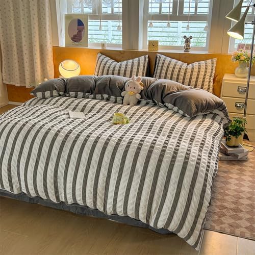 Comfort Washed Cotton Striped Duvet Cover Set, Super Soft Seersucker