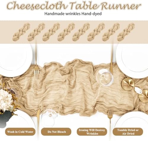 8 Pack Beige Cheesecloth Table Runner 10FT Long Boho Gauze Fabric