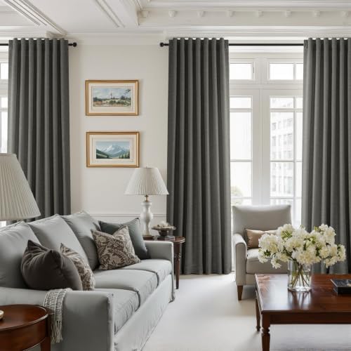 Topfinel Carbon Grey 84 Inch Total Blackout Bedroom Curtains