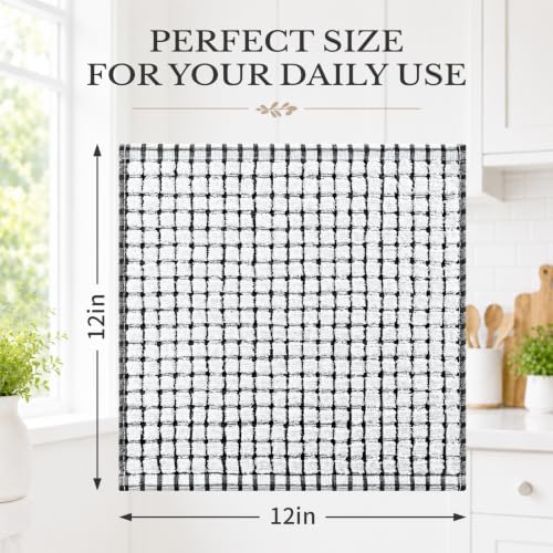 Homaxy 12 Pack Terry Kitchen Dish Cloths, 12"x12", Black