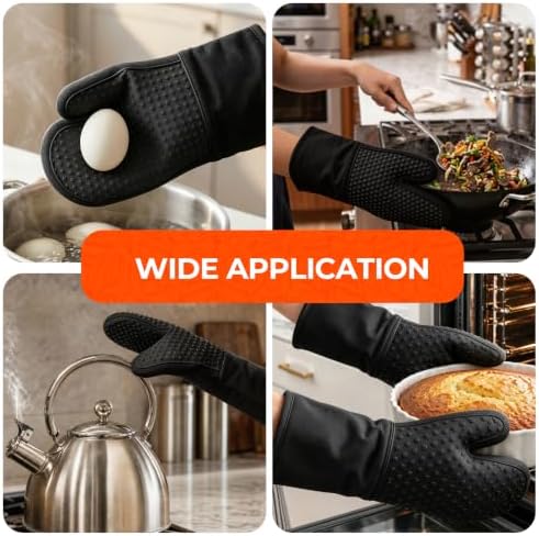AMISARE 4-Pcs 13.39" Silicone Oven Mitts & Mini Mitts, BBQ Baking