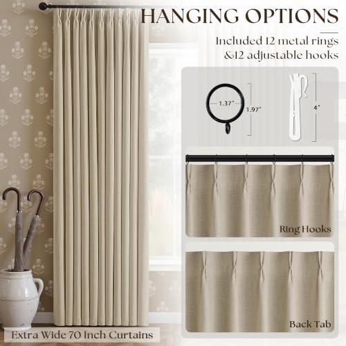 Oatmeal 108 Inch Blackout Pinch Pleated Curtains 2 Panel Set for