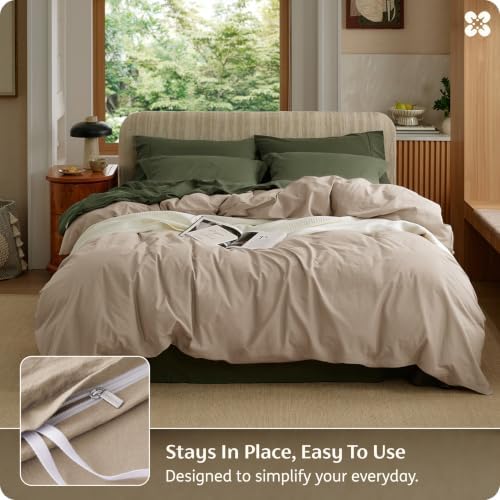 Bedsure PureWoven 100% Washed Cotton Duvet Cover Only, King, Frosted